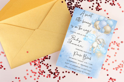 Editable Pink or Blue Bunny Baby Shower Invitation