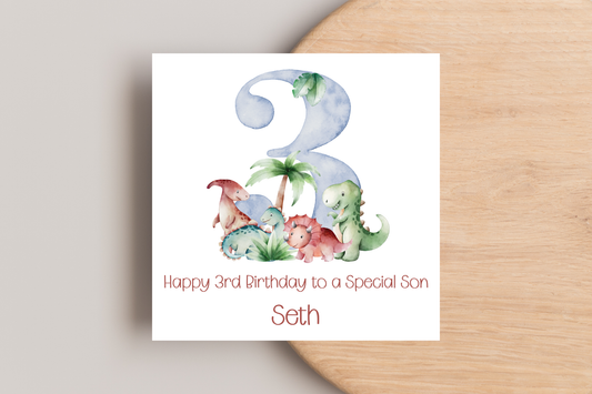Personalised Dinosaur 3rd Birthday Card