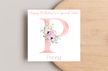 Personalised Initial Birthday Card for Her | Floral Design | Customisable