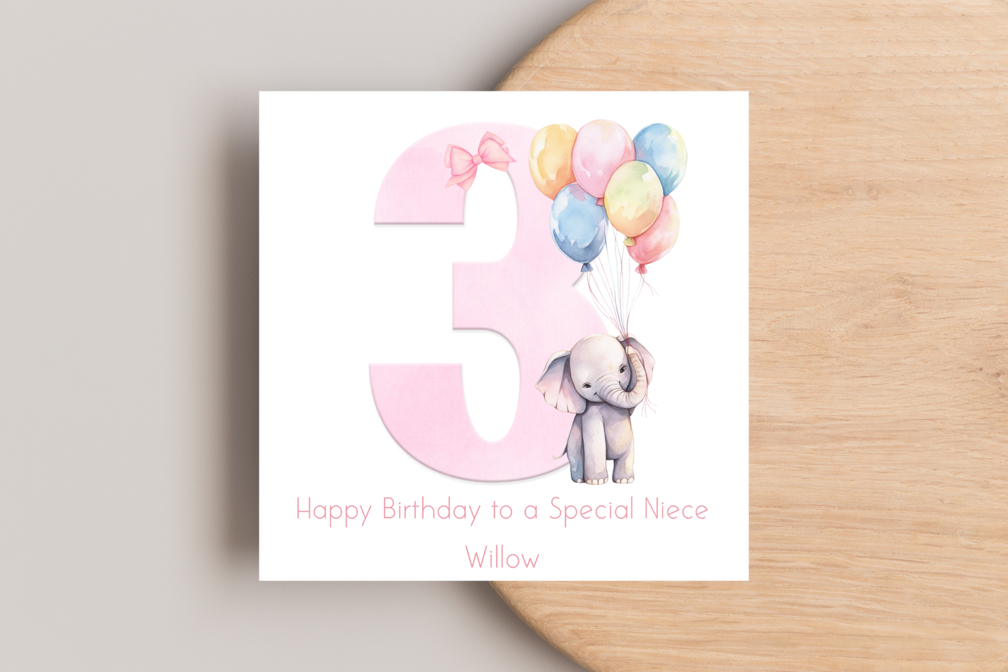 Personalised Pink Elephant Birthday Card