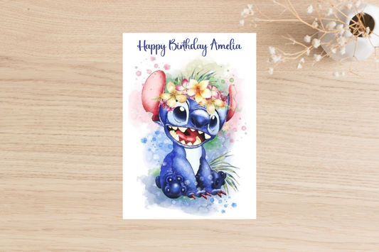 Personalised Stitch Birthday Card- Watercolour Pastel Design