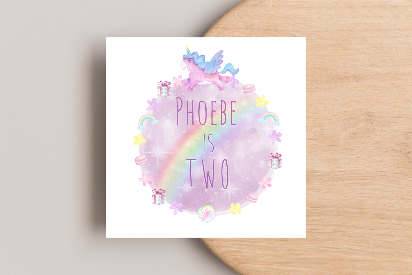 Personalised Unicorn Wreath Birthday Card