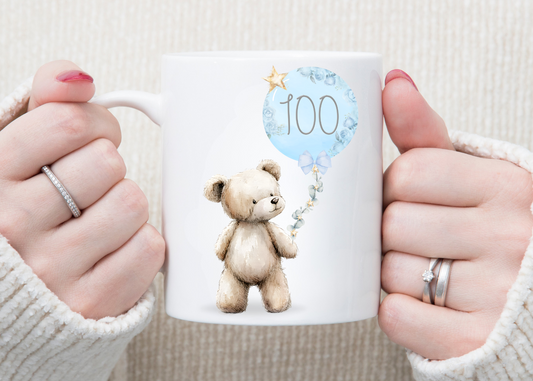 Cute Bear with Blue Birthday Balloon Mug