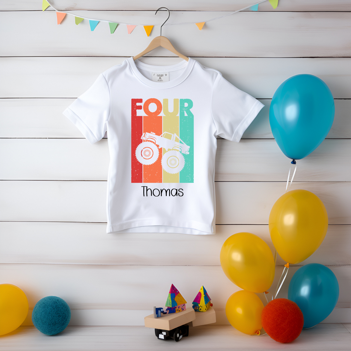 Personalised Monster Truck 4th Birthday T shirt