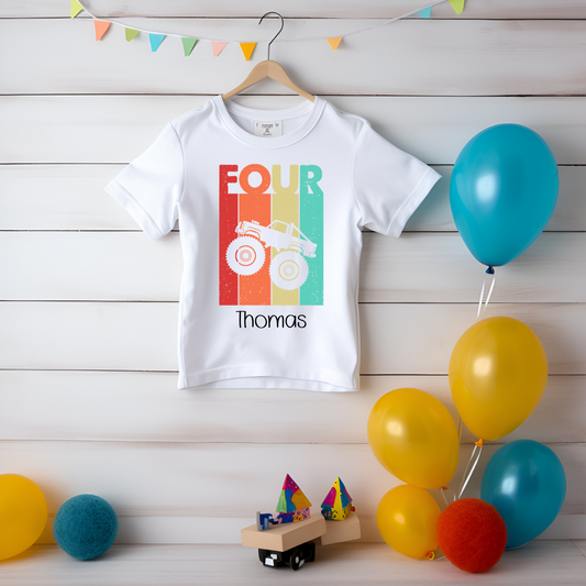 Personalised Monster Truck 4th Birthday T shirt