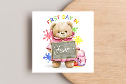 Colourful Bear First Day of School Card