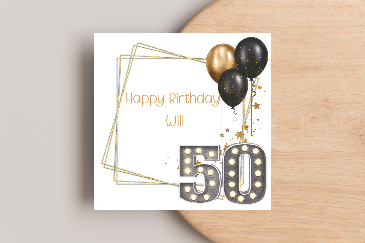 Personalised Black and Gold 50th Birthday Card