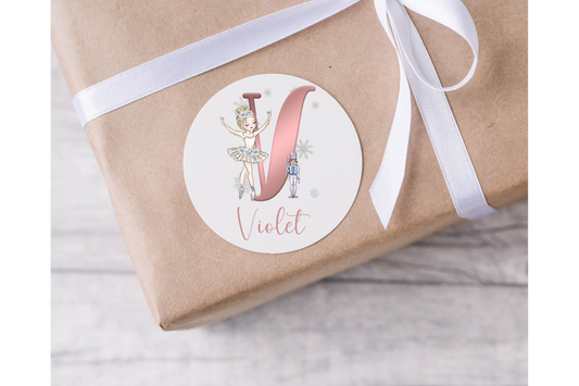 Personalised Initial Ballerina and a Nutcracker Christmas Present Labels