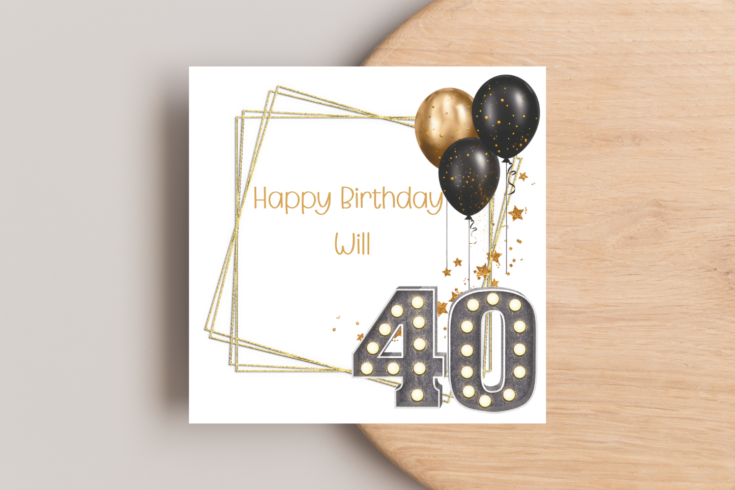 Personalised Black and Gold 40th Birthday Card