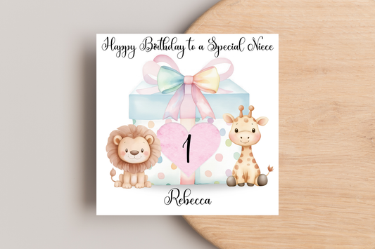 Personalised Animal Present Birthday Card