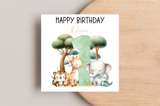 Personalised Jungle Number Birthday Card