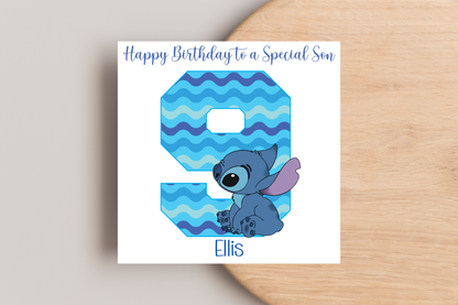 Personalised Stitch Number Birthday Card- 6th 7th 8th 9th 10th 11th 12th