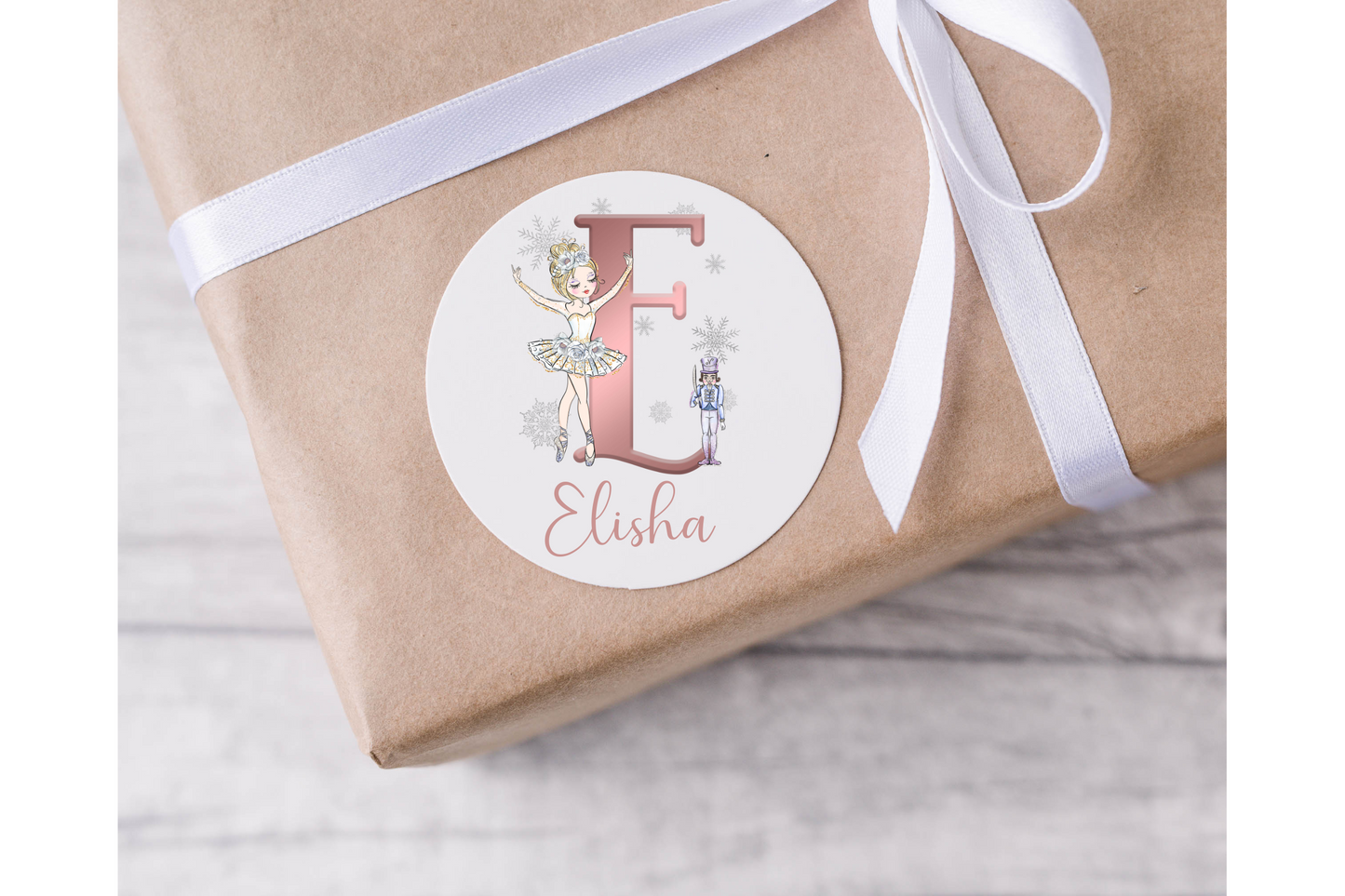 Personalised Initial Ballerina and a Nutcracker Christmas Present Labels