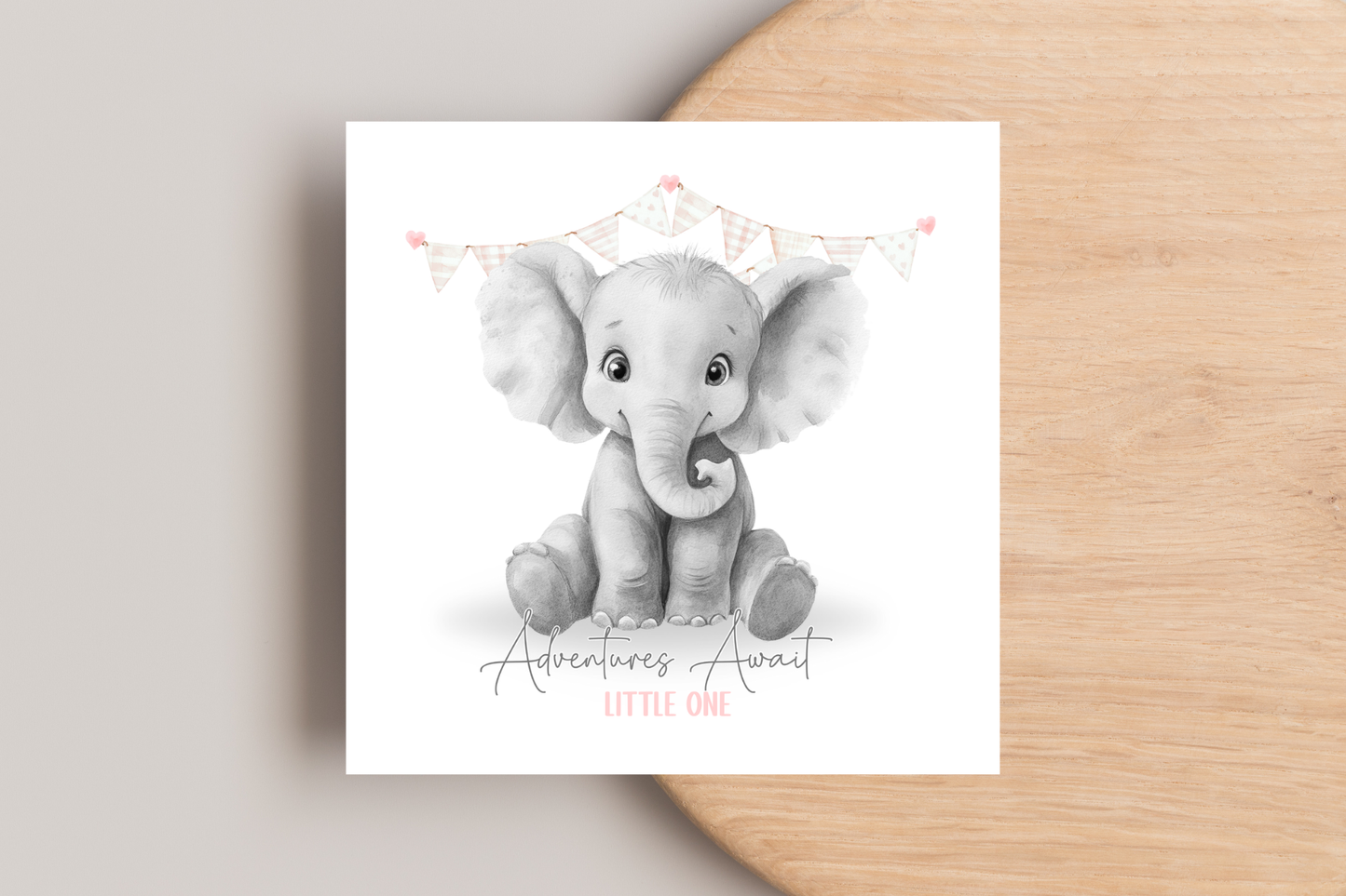 Elephant Adventure Awaits Little One Baby Arrival Card