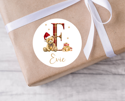 Teddy Bear Initial Christmas Present Labels