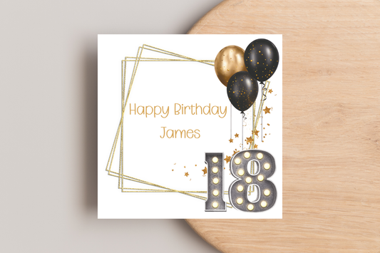 Personalised Black and Gold 18th Birthday Card