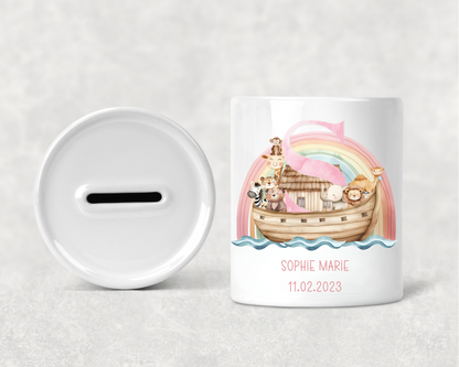 Personalised Pink Noahs Ark Money Box