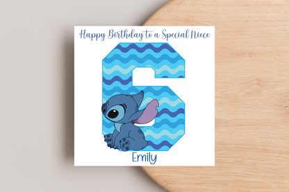 Personalised Stitch Number Birthday Card- 6th 7th 8th 9th 10th 11th 12th