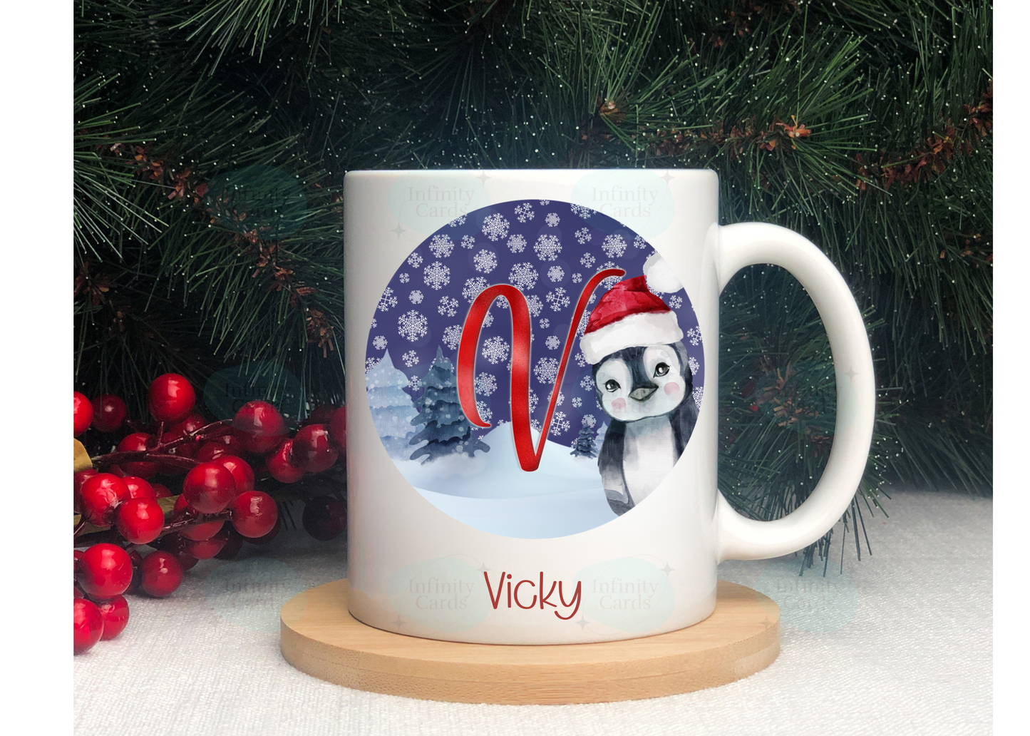 Personalised Penguin Initial Mug