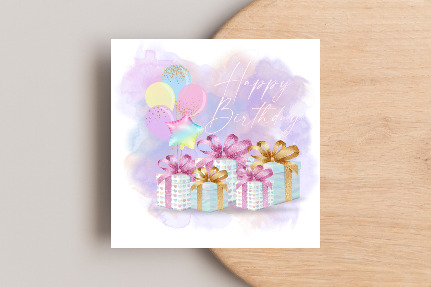 Pastel Gifts Birthday Card