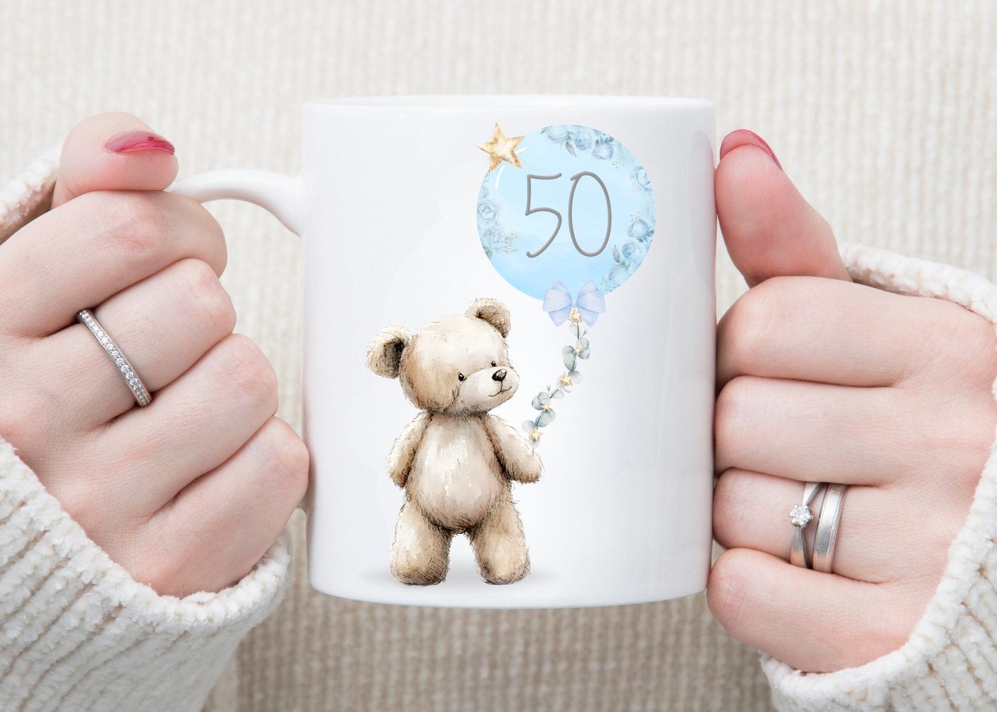 Cute Bear with Blue Birthday Balloon Mug