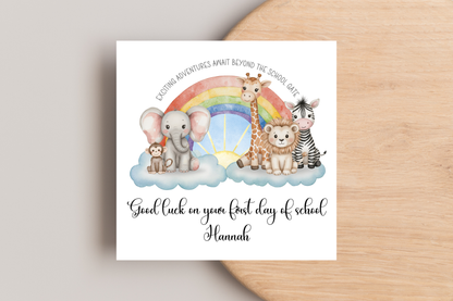 Personalised Animal Rainbow First Day of School Card