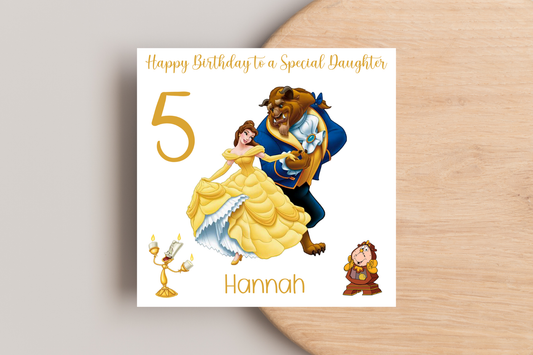 Personalised Beauty and the Beast Girls Birthday Card | Princess Belle