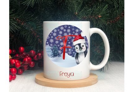 Personalised Penguin Initial Mug