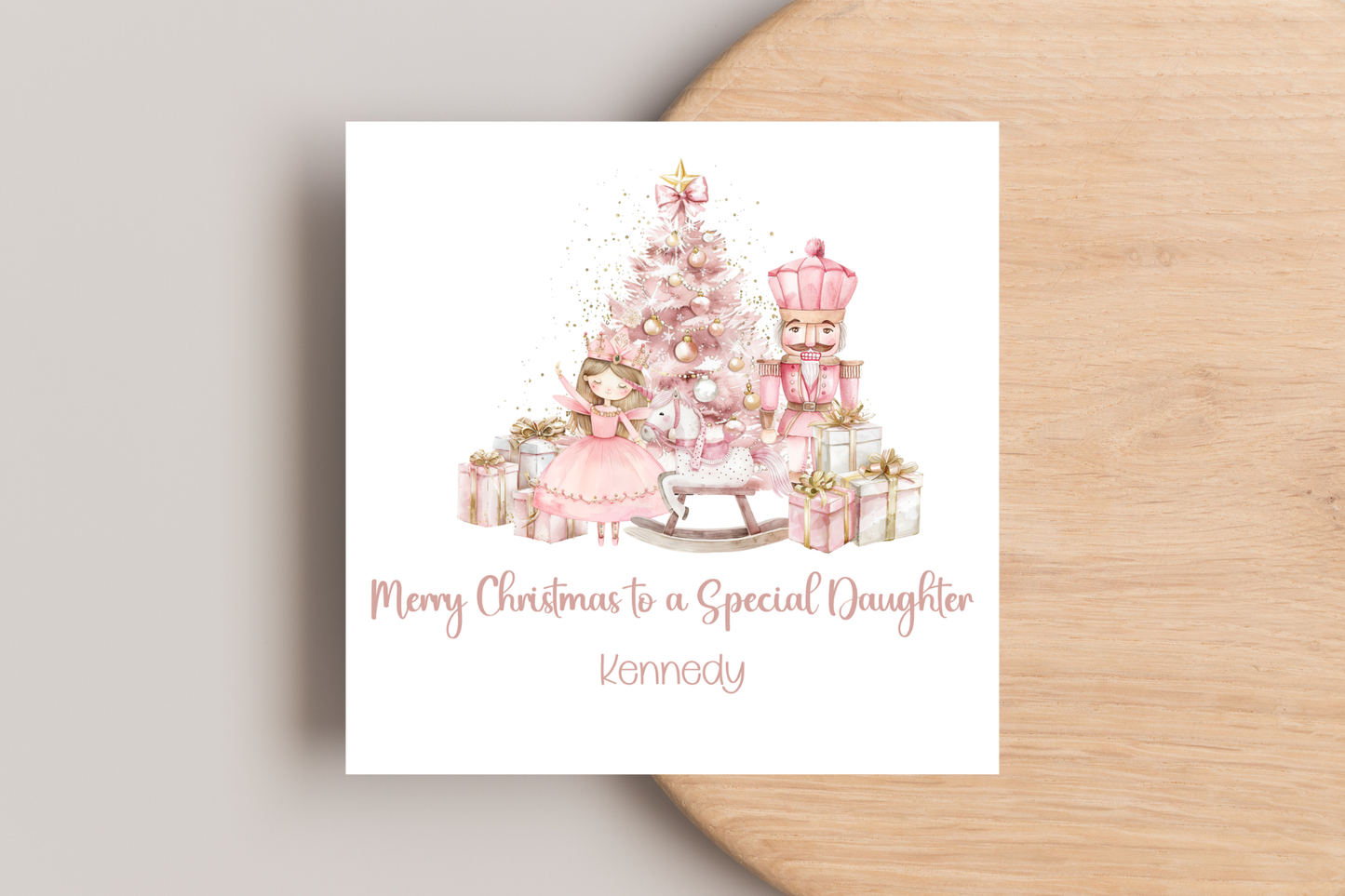 Personalised Pink Ballerina Christmas Scene Christmas Card