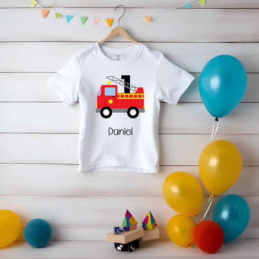 Personalised Fire Engine Birthday T-shirt