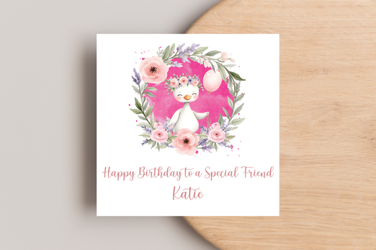 Personalised Pink Goose Birthday Card