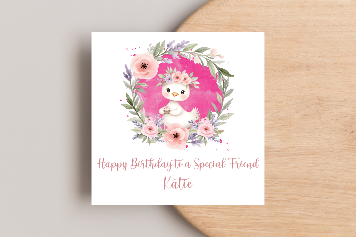 Personalised Pink Goose Birthday Card