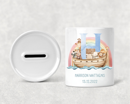 Personalised Blue Noahs Ark Money Box