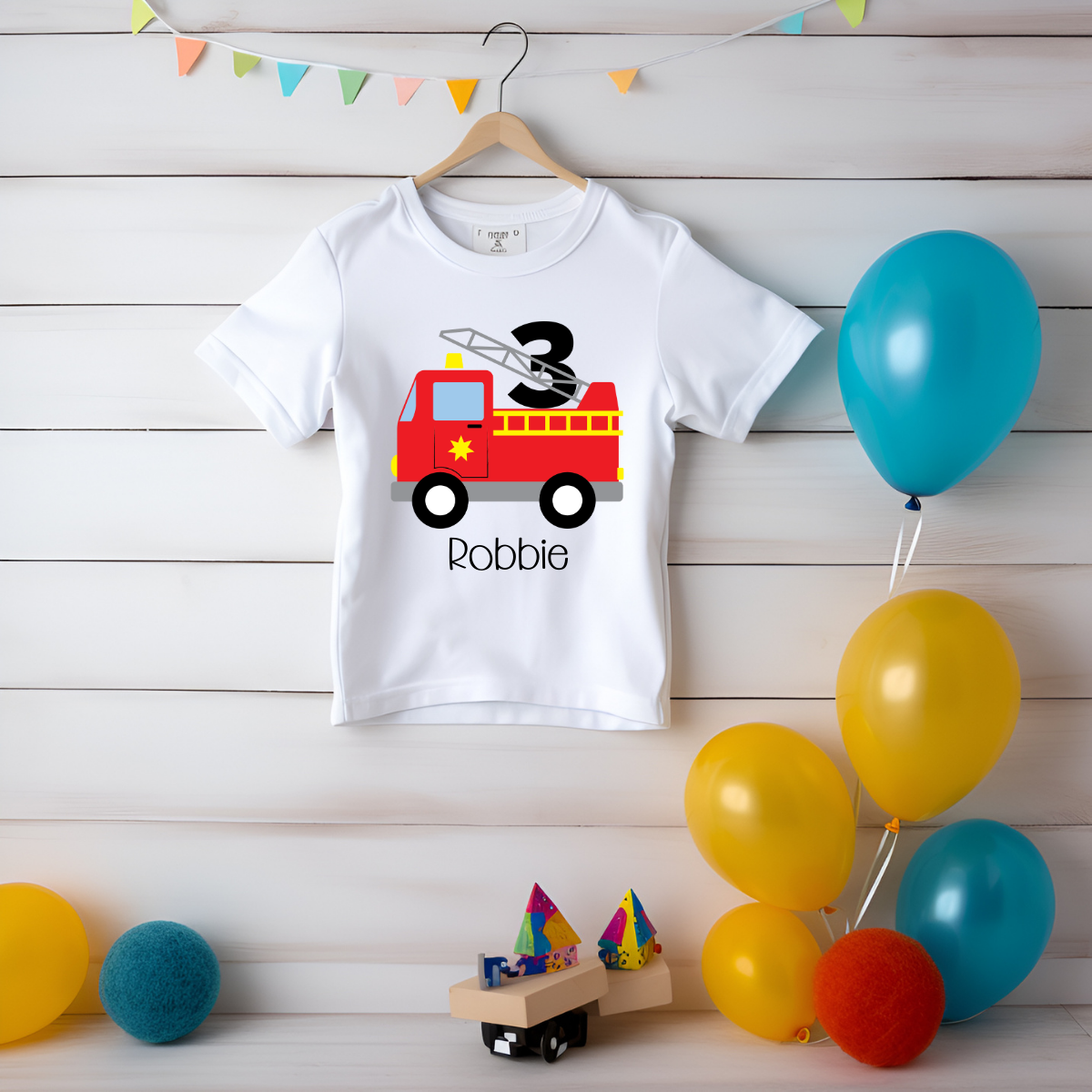Personalised Fire Engine Birthday T-shirt