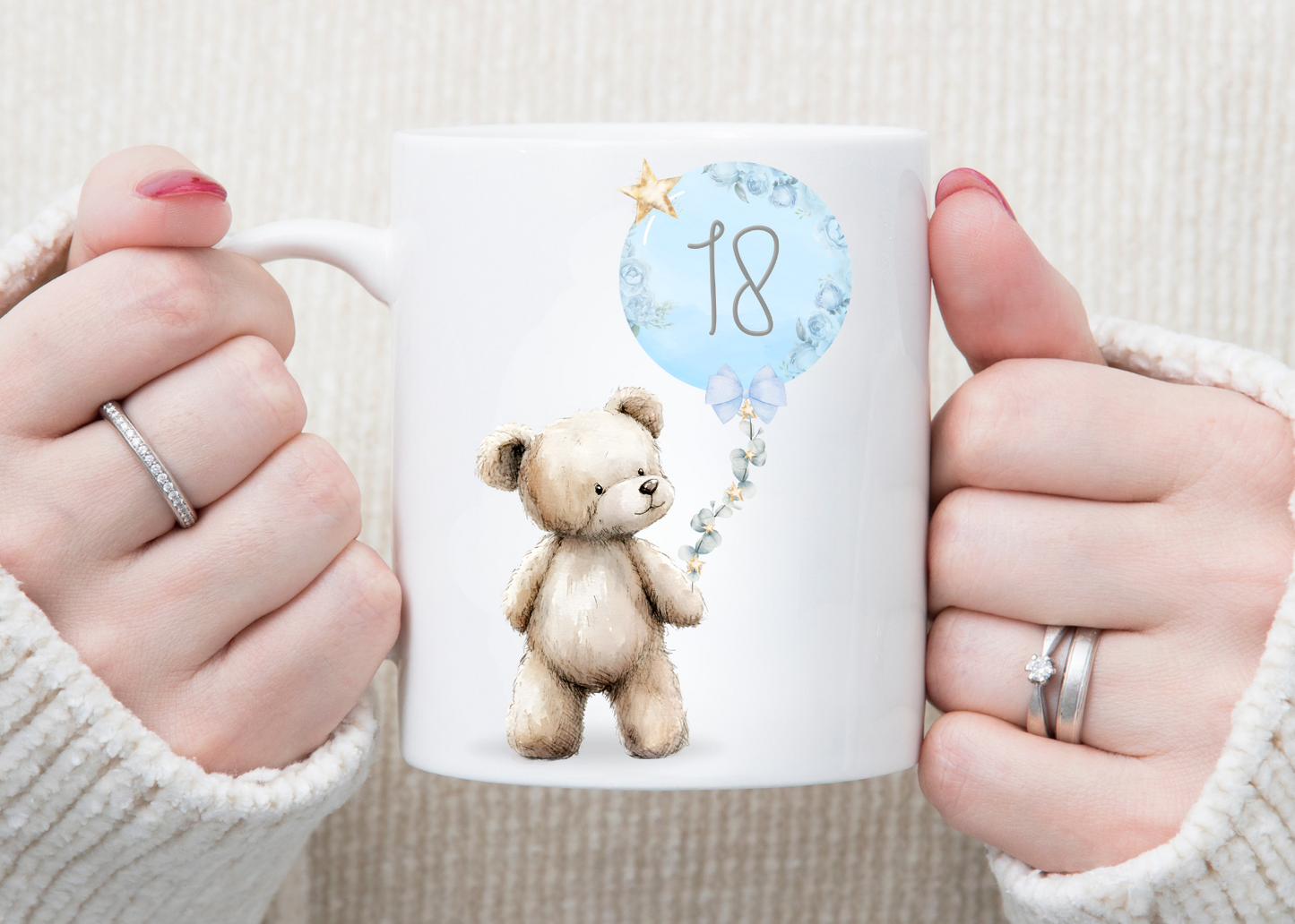 Cute Bear with Blue Birthday Balloon Mug