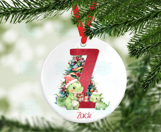 Personalised Dinosaur Initial Christmas Bauble