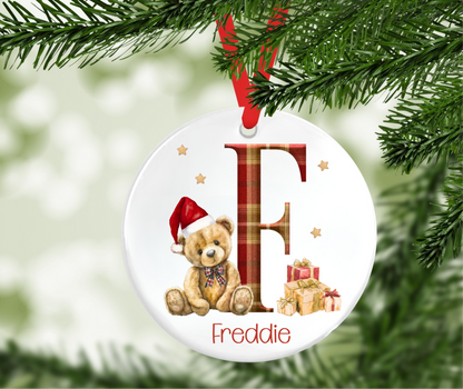Personalised Teddy Initial Christmas Tree Decoration