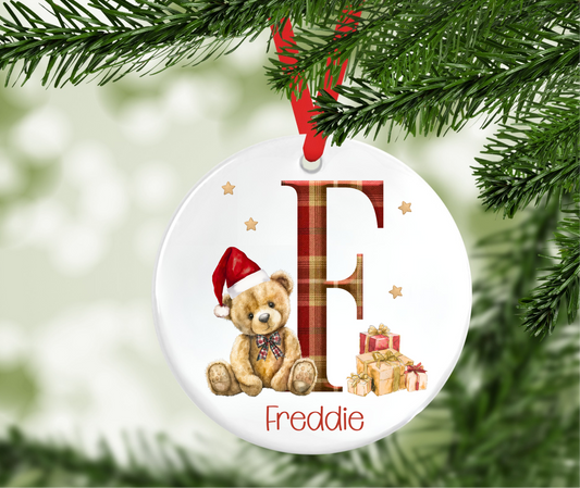 Personalised Teddy Initial Christmas Tree Decoration