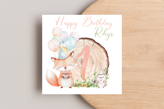 Personalised Woodland Fox Birthday Card