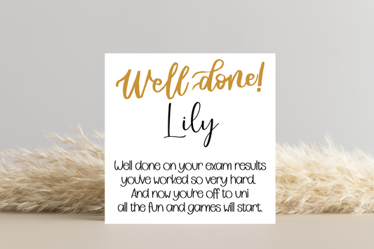 Personalised Well Done Exam Results Off to Uni Card