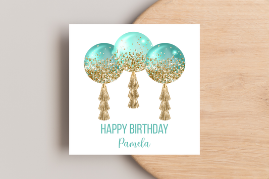 Personalised Green Balloons Birthday Card