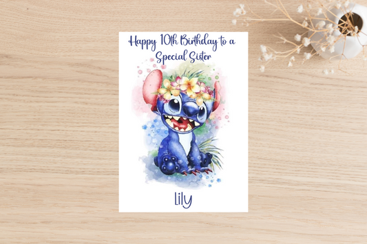 Personalised Stitch Birthday Card- Watercolour Pastel Design
