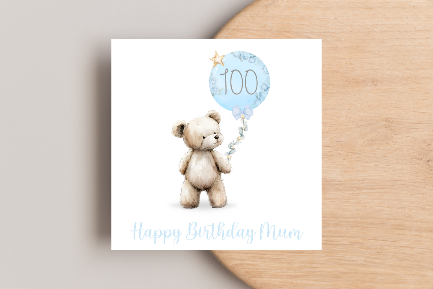 Personalised Bear with Pink Balloon 100th Birthday Card