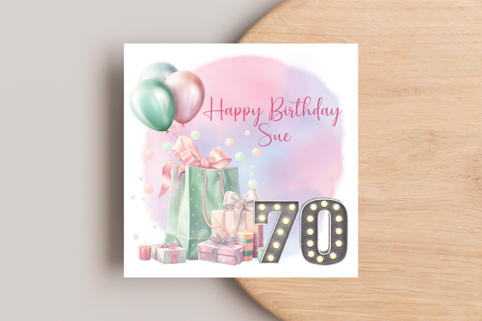 Personalised 70th Birthday Card for Her