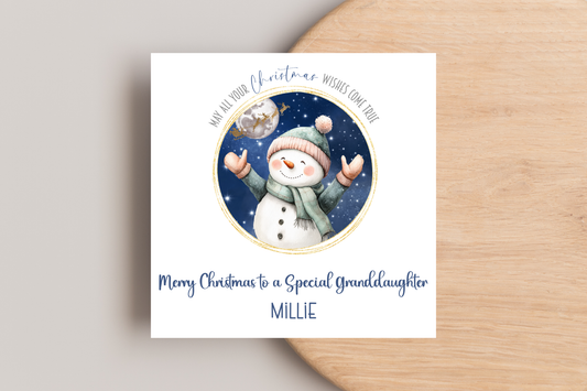 Personalised Snowman May All Your Wishes Come True Christmas Card