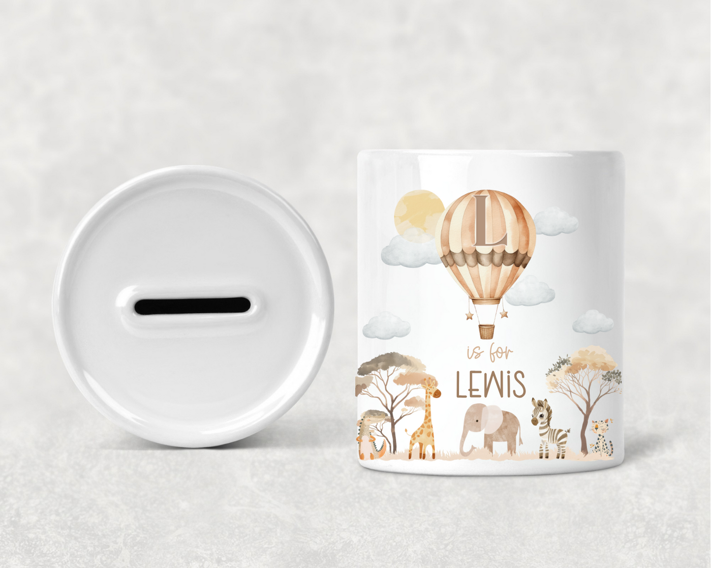 Personalised Safari Hot-air Balloon Money Box