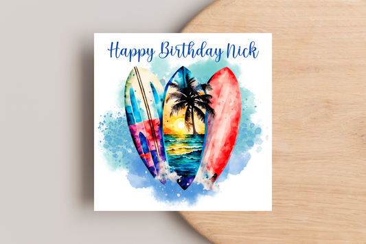 Personalised Surfing Birthday Card