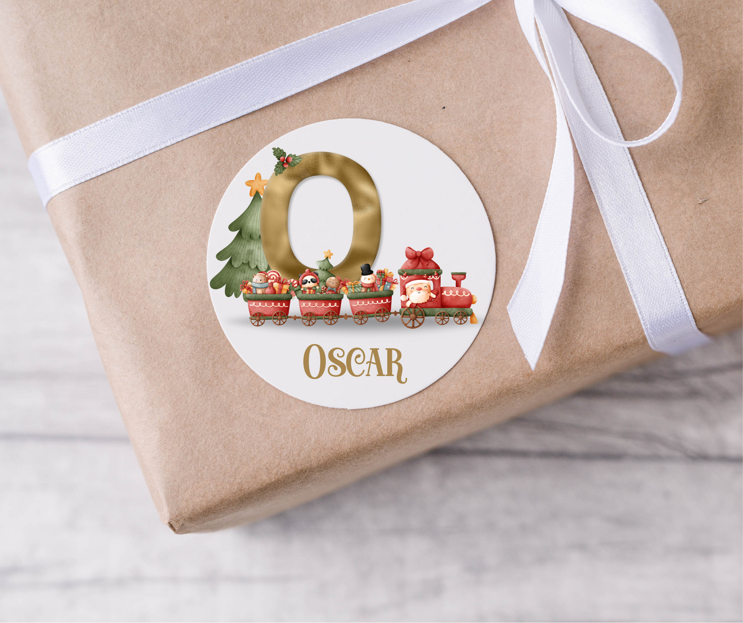 Personalised Initial Christmas Train Christmas Present Labels