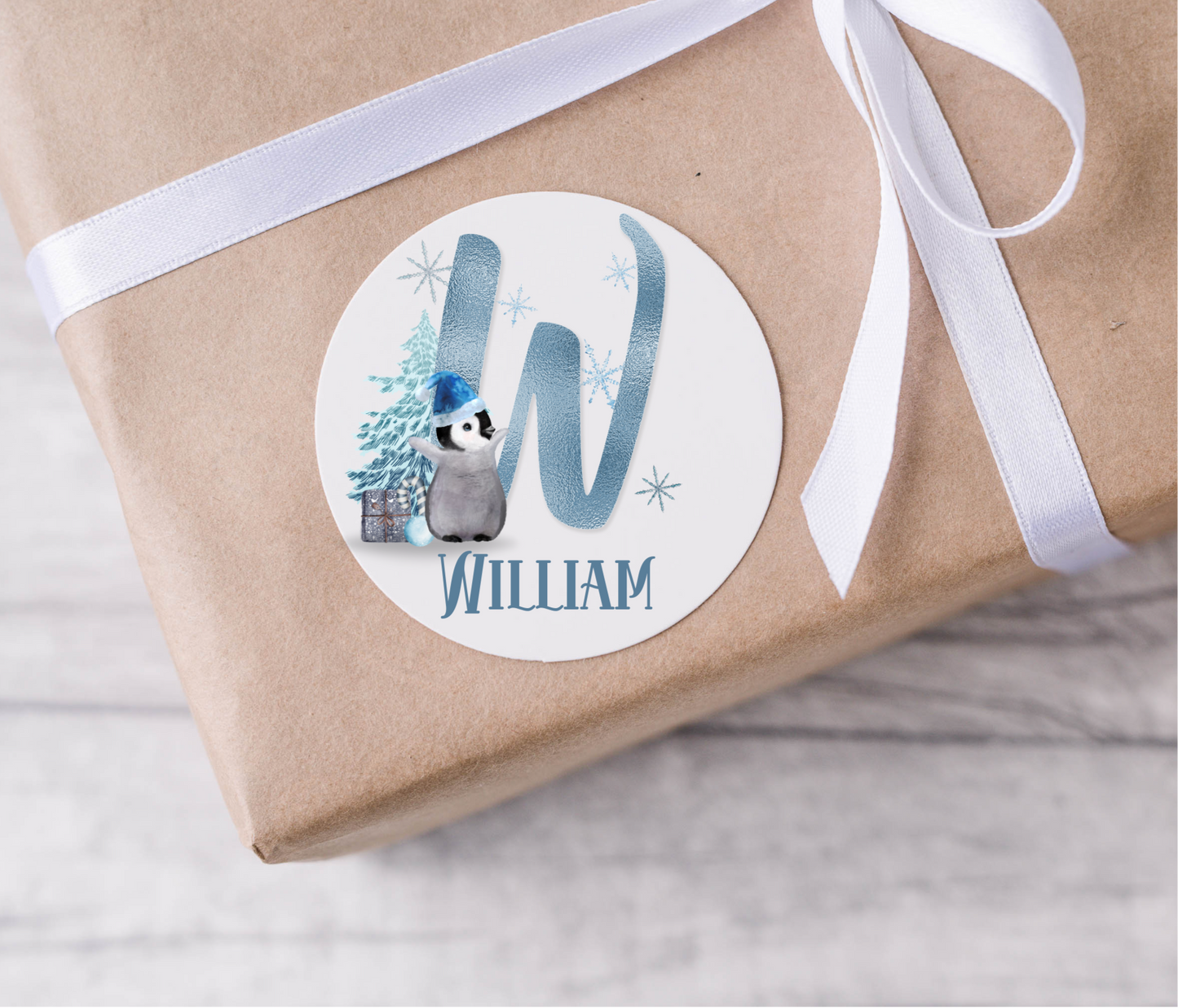 Personalised Initial Penguin Christmas Present Labels