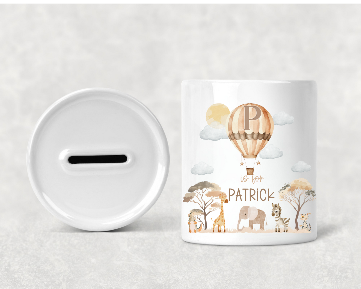 Personalised Safari Hot-air Balloon Money Box